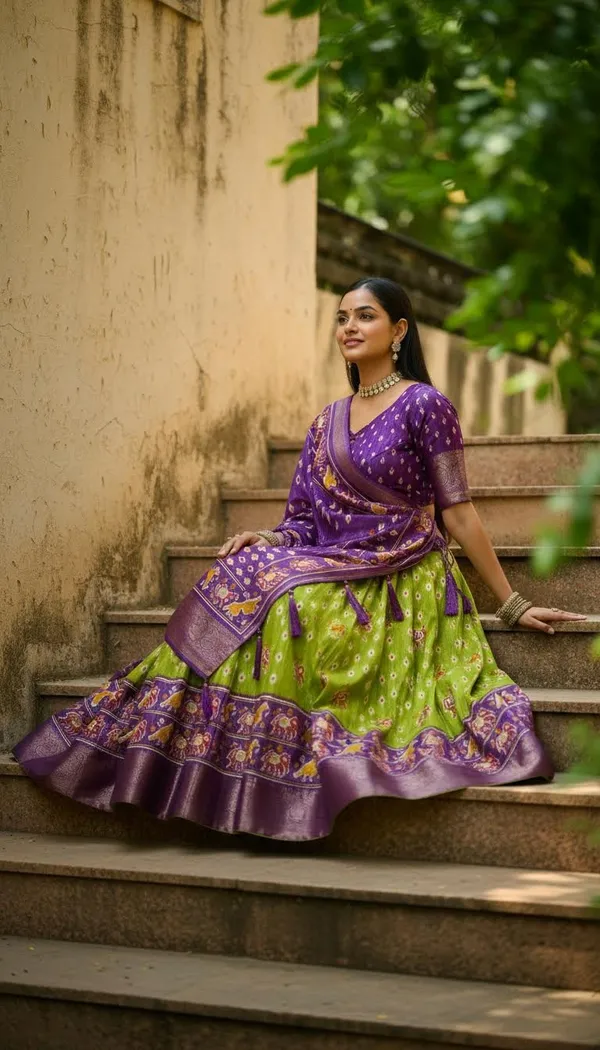 Parrot_Green_Lichi_Fabric_Jacquard_Jari_Print_A-Line_Lehenga_Choli_For_Women