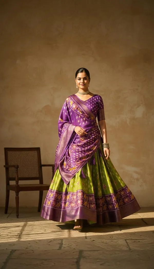 Parrot_Green_Lichi_Fabric_Jacquard_Jari_Print_A-Line_Lehenga_Choli_For_Women