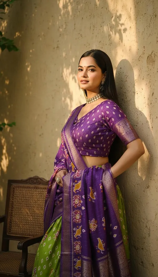 Parrot_Green_Lichi_Fabric_Jacquard_Jari_Print_A-Line_Lehenga_Choli_For_Women