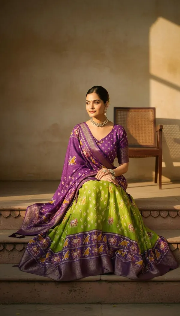 Parrot_Green_Lichi_Fabric_Jacquard_Jari_Print_A-Line_Lehenga_Choli_For_Women