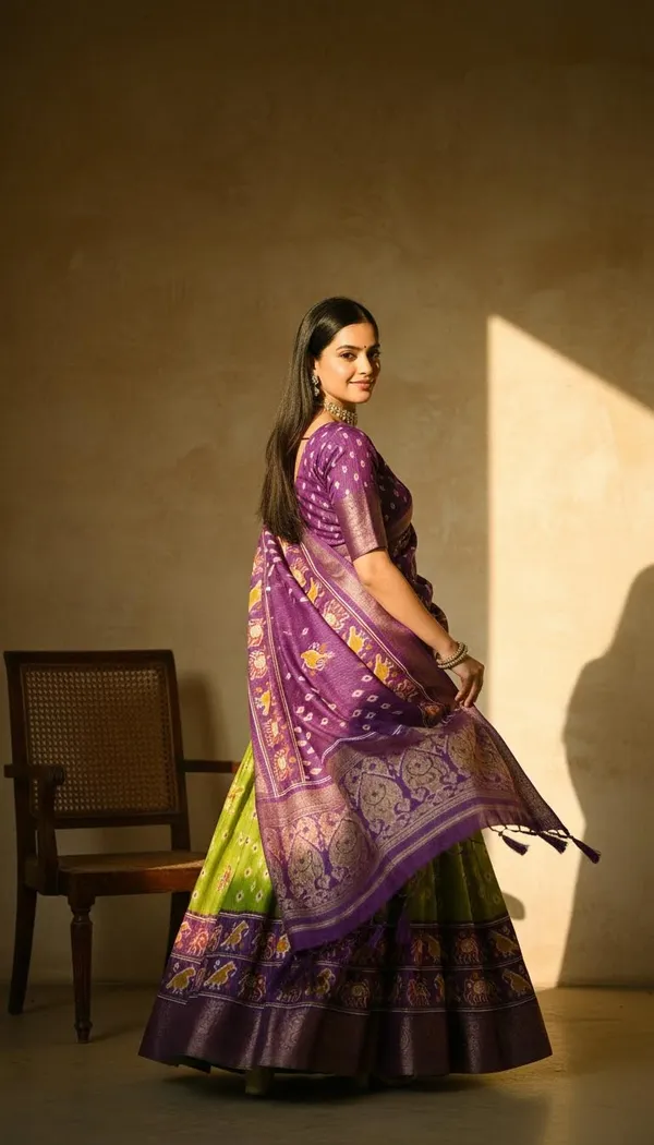 Parrot_Green_Lichi_Fabric_Jacquard_Jari_Print_A-Line_Lehenga_Choli_For_Women