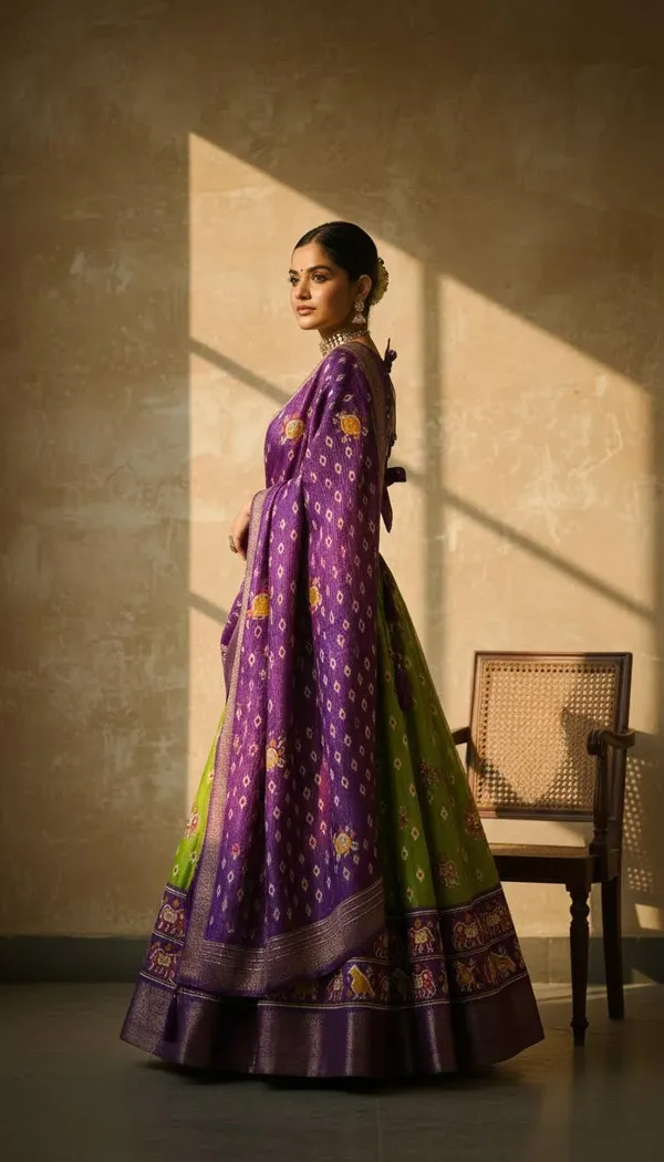 Parrot_Green_Lichi_Fabric_Jacquard_Jari_Print_A-Line_Lehenga_Choli_For_Women