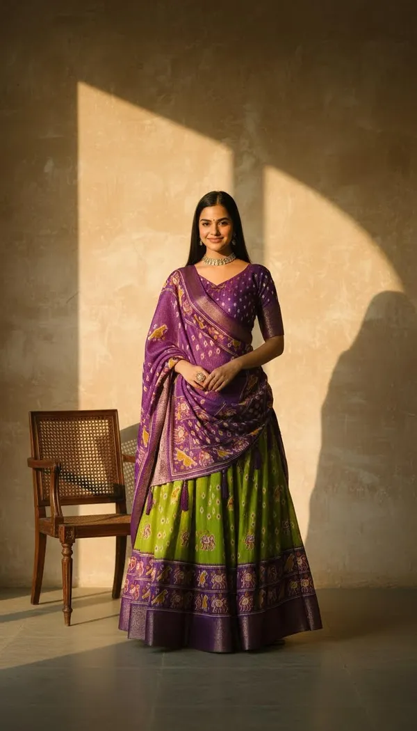 Parrot_Green_Lichi_Fabric_Jacquard_Jari_Print_A-Line_Lehenga_Choli_For_Women
