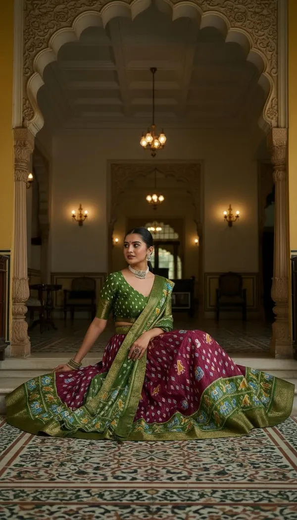 Wine_Lichi_Fabric_Jacquard_Jari_Print_A-Line_Lehenga_Choli_For_Women