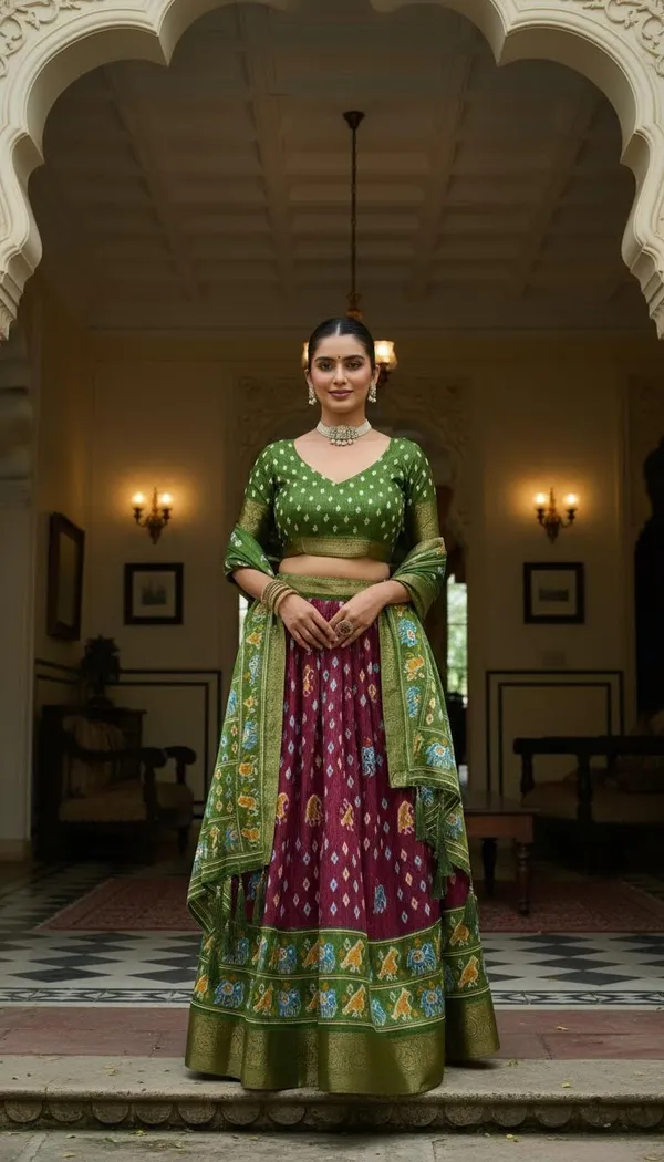 Wine_Lichi_Fabric_Jacquard_Jari_Print_A-Line_Lehenga_Choli_For_Women