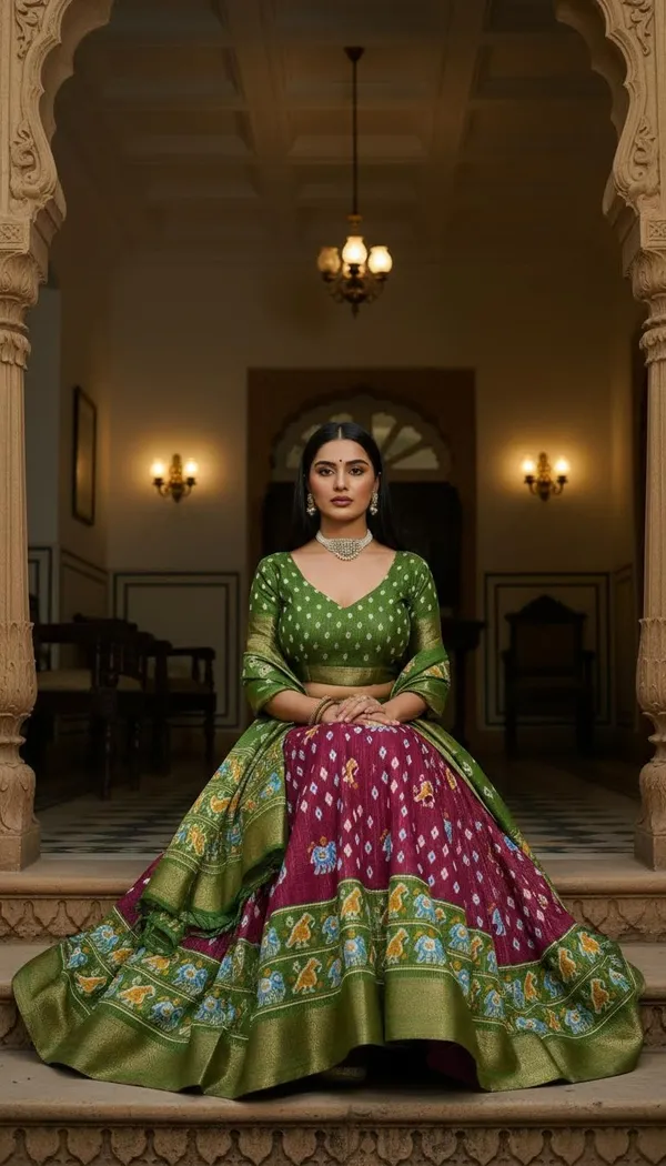 Wine_Lichi_Fabric_Jacquard_Jari_Print_A-Line_Lehenga_Choli_For_Women