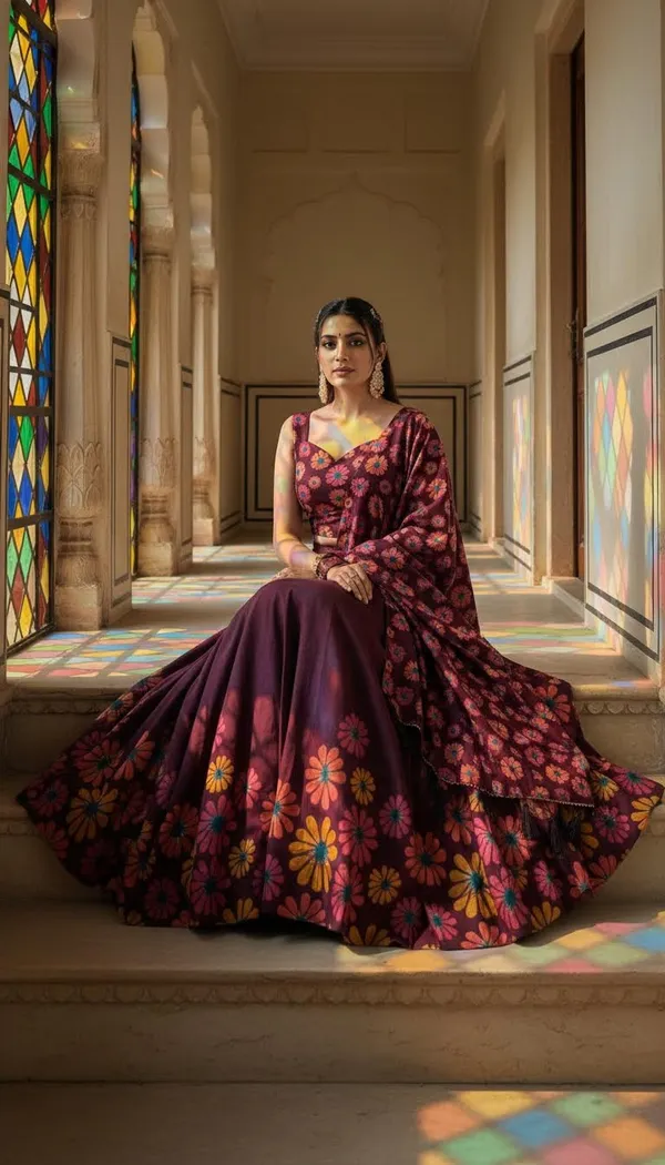 Wine_Dola_Silk_Patola_Foil_Print_A-Line_Lehenga_Choli_For_Women