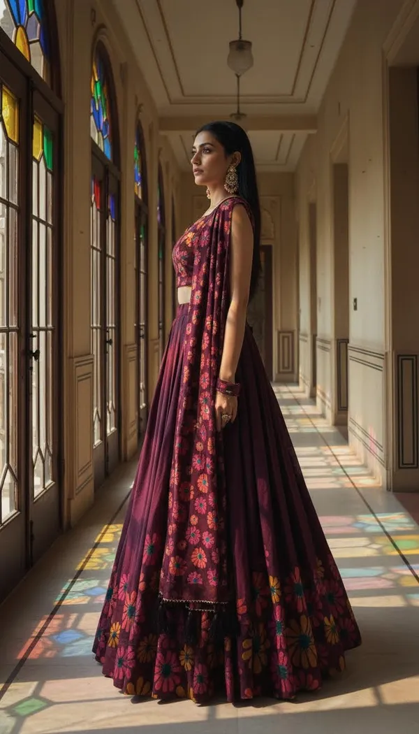 Wine_Dola_Silk_Patola_Foil_Print_A-Line_Lehenga_Choli_For_Women