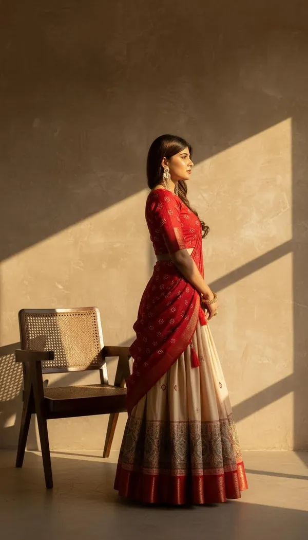Red_Lichi_Fabric_Jacquard_Jari_Print_A-Line_Lehenga_Choli_For_Women