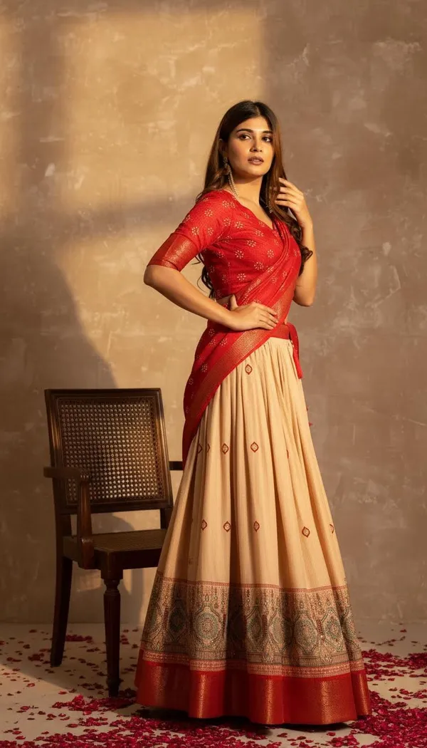 Red_Lichi_Fabric_Jacquard_Jari_Print_A-Line_Lehenga_Choli_For_Women