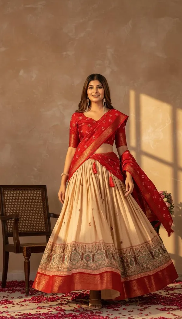 Red_Lichi_Fabric_Jacquard_Jari_Print_A-Line_Lehenga_Choli_For_Women