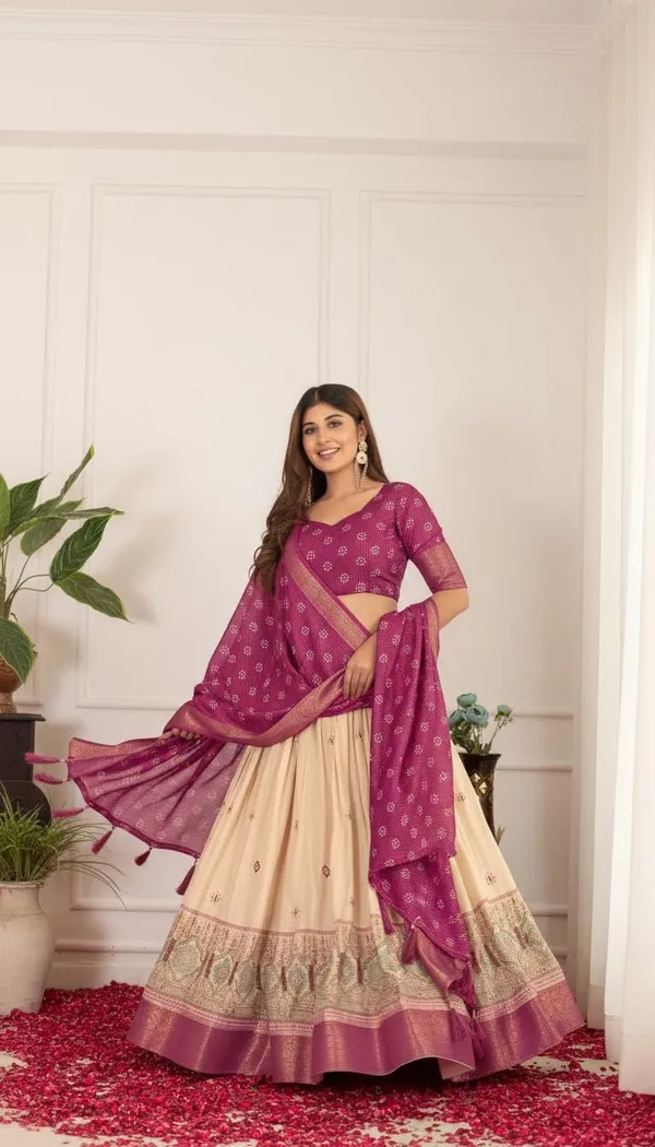 Wine_Lichi_Fabric_Jacquard_Jari_Print_A-Line_Lehenga_Choli_For_Women