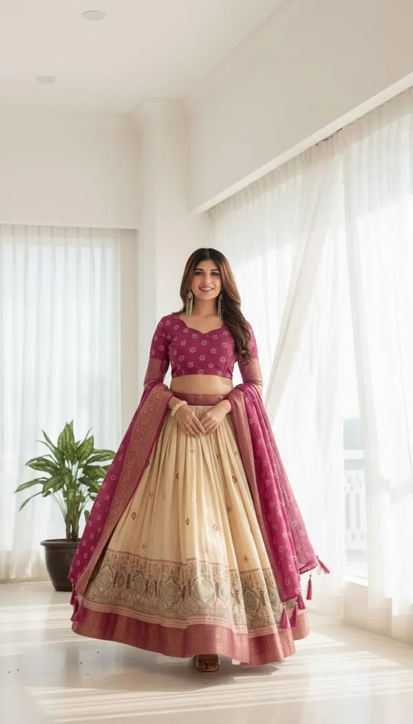 Wine_Lichi_Fabric_Jacquard_Jari_Print_A-Line_Lehenga_Choli_For_Women