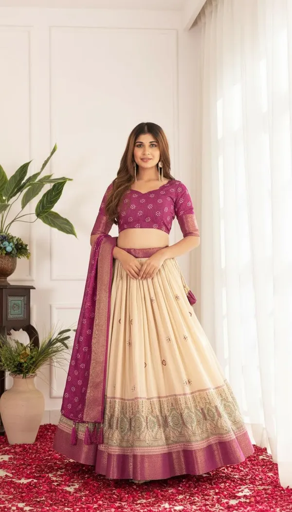 Wine_Lichi_Fabric_Jacquard_Jari_Print_A-Line_Lehenga_Choli_For_Women