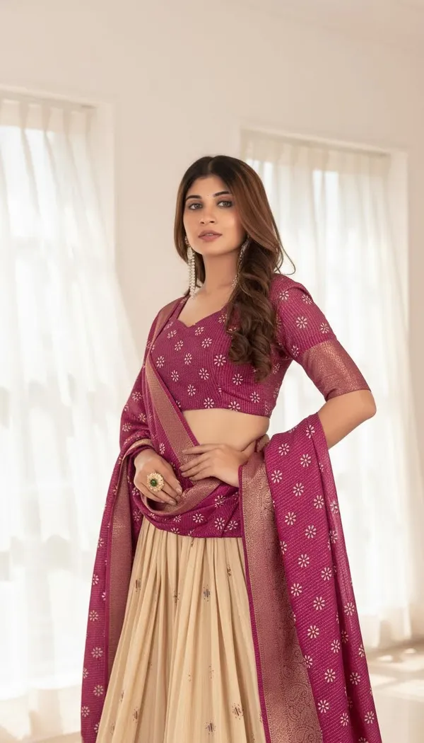 Wine_Lichi_Fabric_Jacquard_Jari_Print_A-Line_Lehenga_Choli_For_Women
