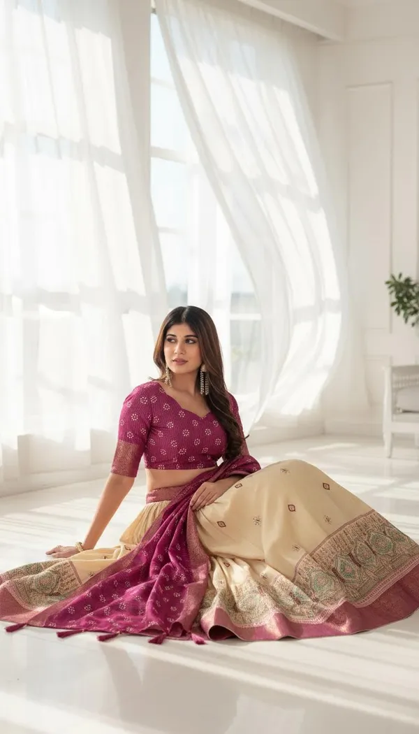 Wine_Lichi_Fabric_Jacquard_Jari_Print_A-Line_Lehenga_Choli_For_Women