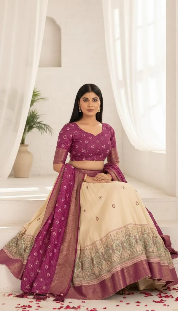 Wine_Lichi_Fabric_Jacquard_Jari_Print_A-Line_Lehenga_Choli_For_Women