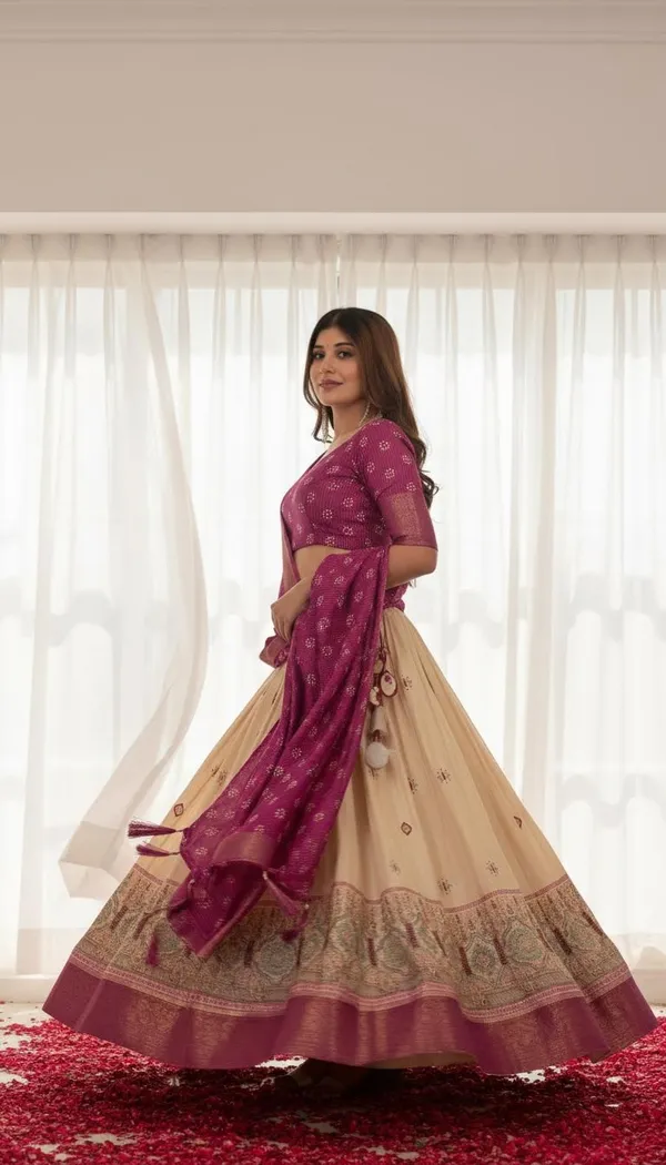 Wine_Lichi_Fabric_Jacquard_Jari_Print_A-Line_Lehenga_Choli_For_Women