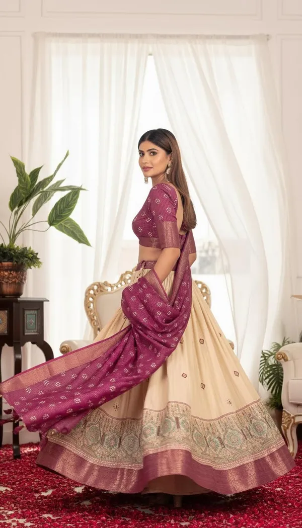 Wine_Lichi_Fabric_Jacquard_Jari_Print_A-Line_Lehenga_Choli_For_Women