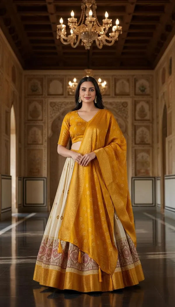 Yellow_Lichi_Fabric_Jacquard_Jari_Print_A-Line_Lehenga_Choli_For_Women