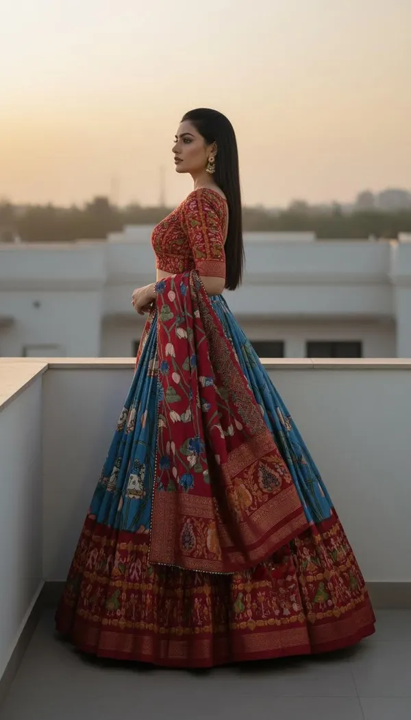 Firozi_Dola_Silk_Patola_Foil_Print_A-Line_Lehenga_Choli_For_Women