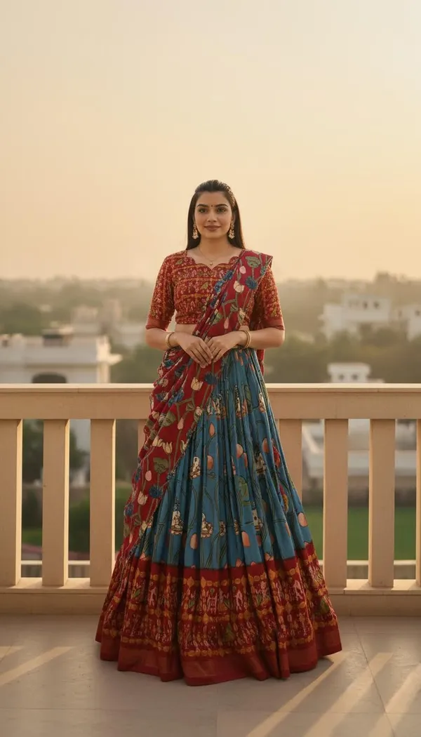 Firozi_Dola_Silk_Patola_Foil_Print_A-Line_Lehenga_Choli_For_Women