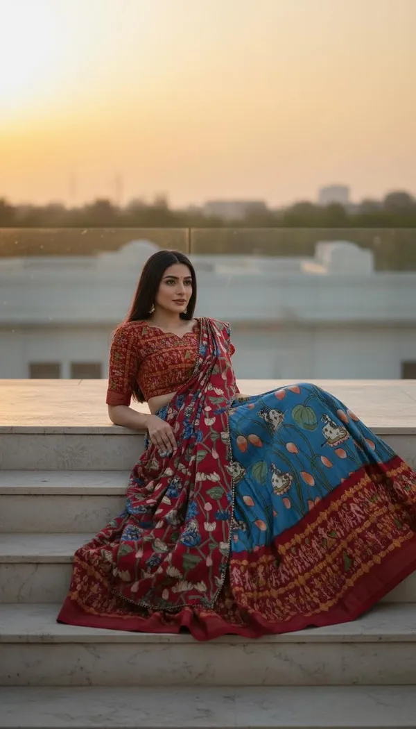 Firozi_Dola_Silk_Patola_Foil_Print_A-Line_Lehenga_Choli_For_Women