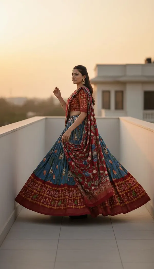 Firozi_Dola_Silk_Patola_Foil_Print_A-Line_Lehenga_Choli_For_Women