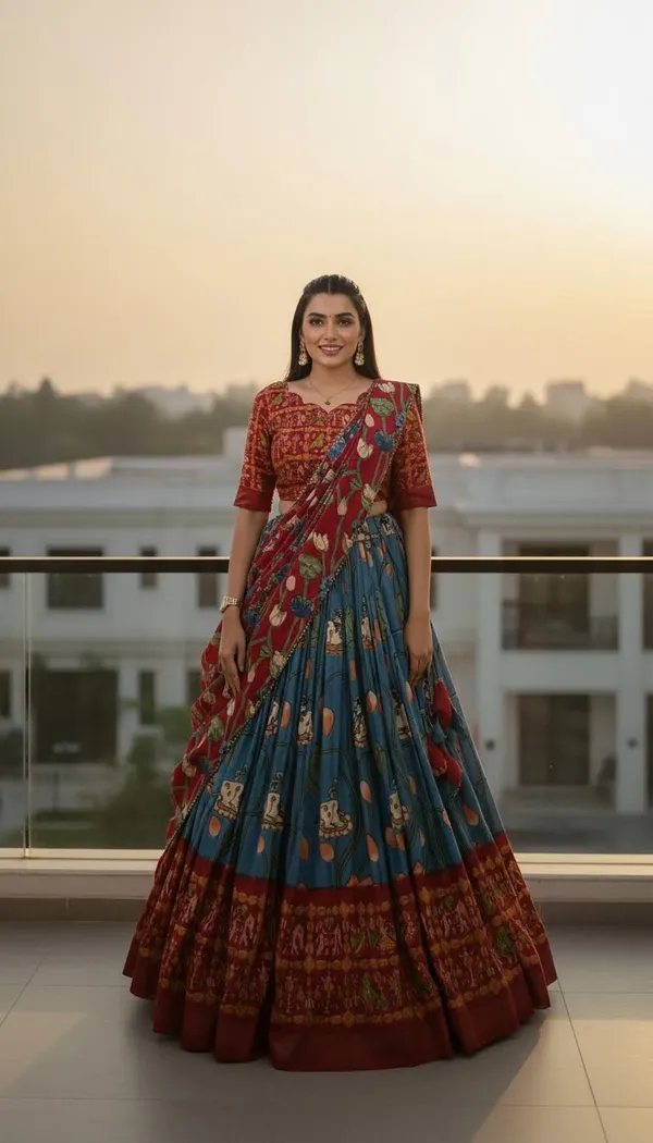 Firozi_Dola_Silk_Patola_Foil_Print_A-Line_Lehenga_Choli_For_Women