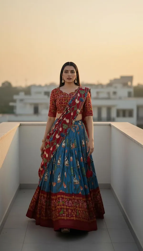 Firozi_Dola_Silk_Patola_Foil_Print_A-Line_Lehenga_Choli_For_Women