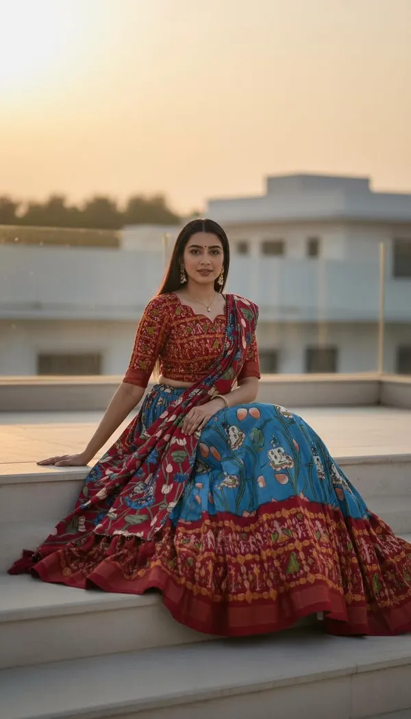 Firozi_Dola_Silk_Patola_Foil_Print_A-Line_Lehenga_Choli_For_Women