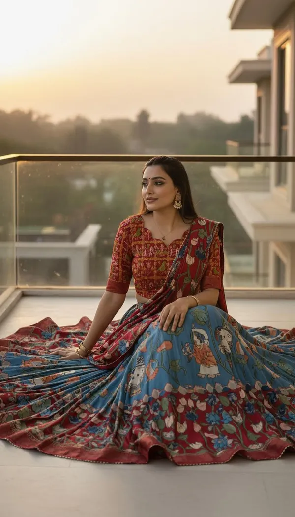 Firozi_Dola_Silk_Patola_Foil_Print_A-Line_Lehenga_Choli_For_Women