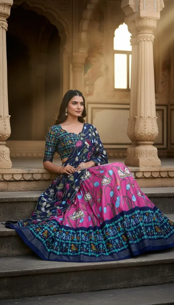 Pink_Dola_Silk_Patola_Foil_Print_A-Line_Lehenga_Choli_For_Women