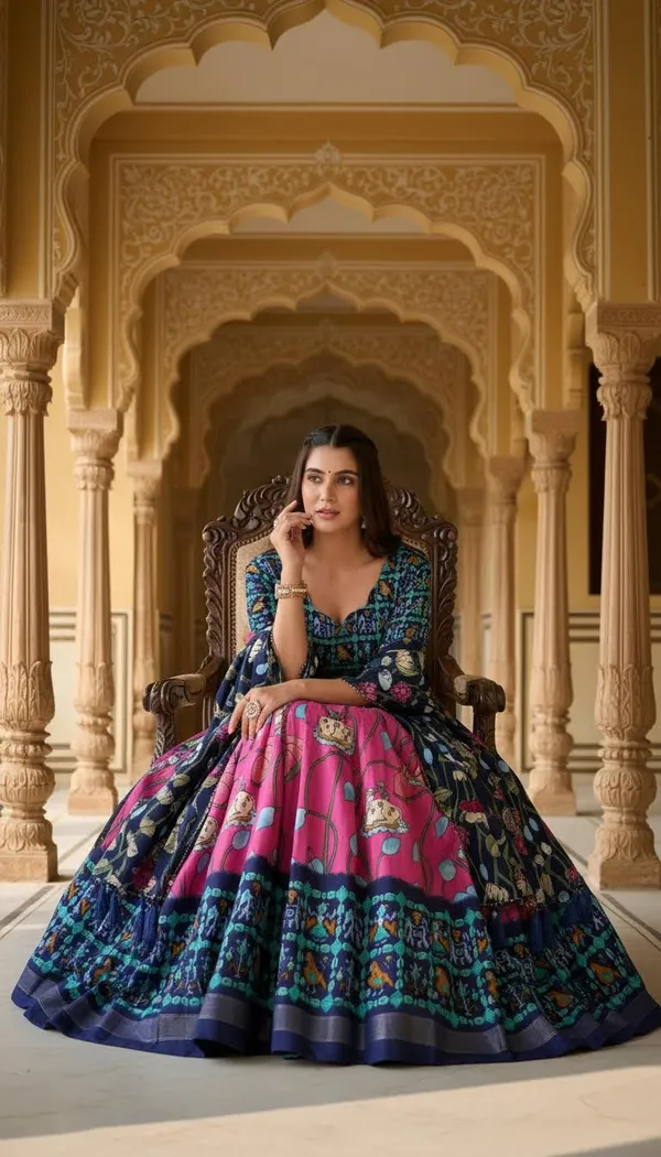 Pink_Dola_Silk_Patola_Foil_Print_A-Line_Lehenga_Choli_For_Women