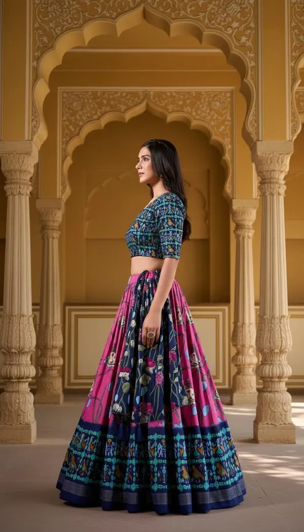 Pink_Dola_Silk_Patola_Foil_Print_A-Line_Lehenga_Choli_For_Women