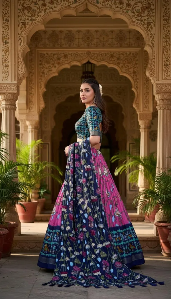 Pink_Dola_Silk_Patola_Foil_Print_A-Line_Lehenga_Choli_For_Women