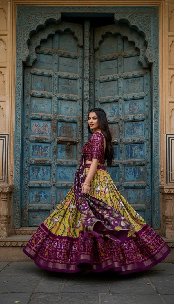 Yellow_Dola_Silk_Patola_Foil_Print_A-Line_Lehenga_Choli_For_Women
