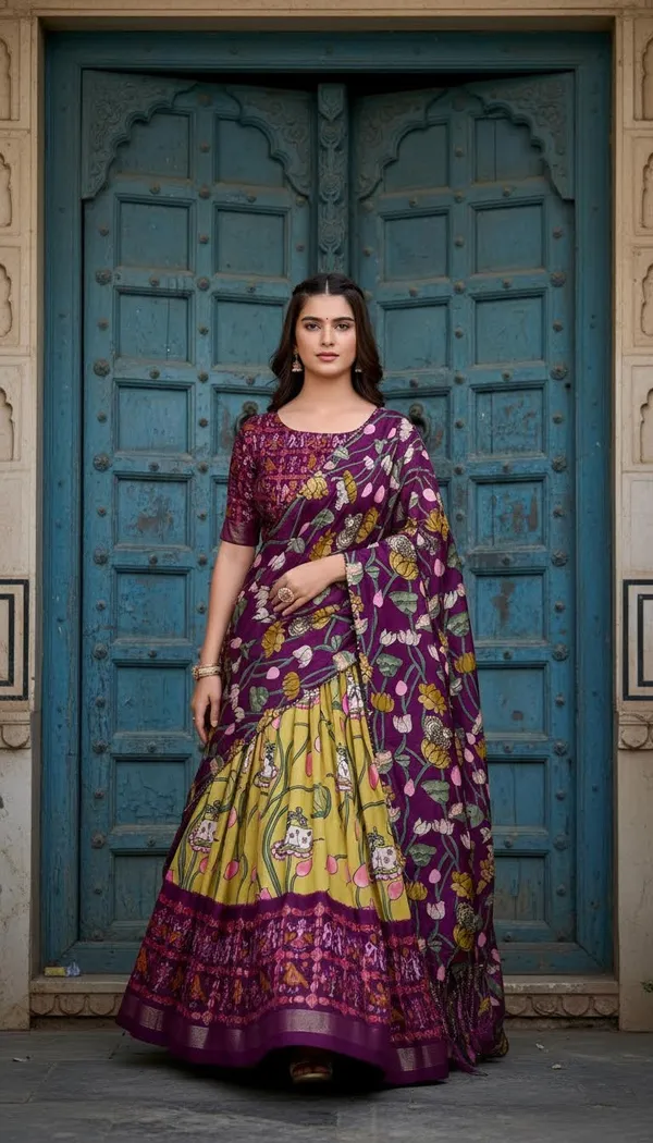 Yellow_Dola_Silk_Patola_Foil_Print_A-Line_Lehenga_Choli_For_Women
