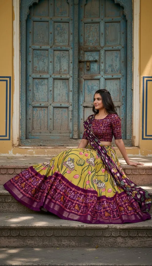 Yellow_Dola_Silk_Patola_Foil_Print_A-Line_Lehenga_Choli_For_Women