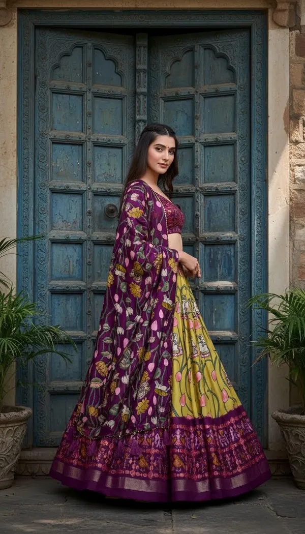 Yellow_Dola_Silk_Patola_Foil_Print_A-Line_Lehenga_Choli_For_Women