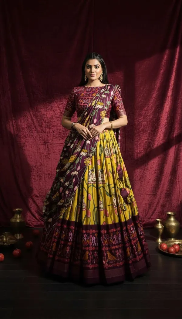 Yellow_Dola_Silk_Patola_Foil_Print_A-Line_Lehenga_Choli_For_Women