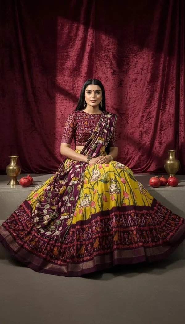 Yellow_Dola_Silk_Patola_Foil_Print_A-Line_Lehenga_Choli_For_Women