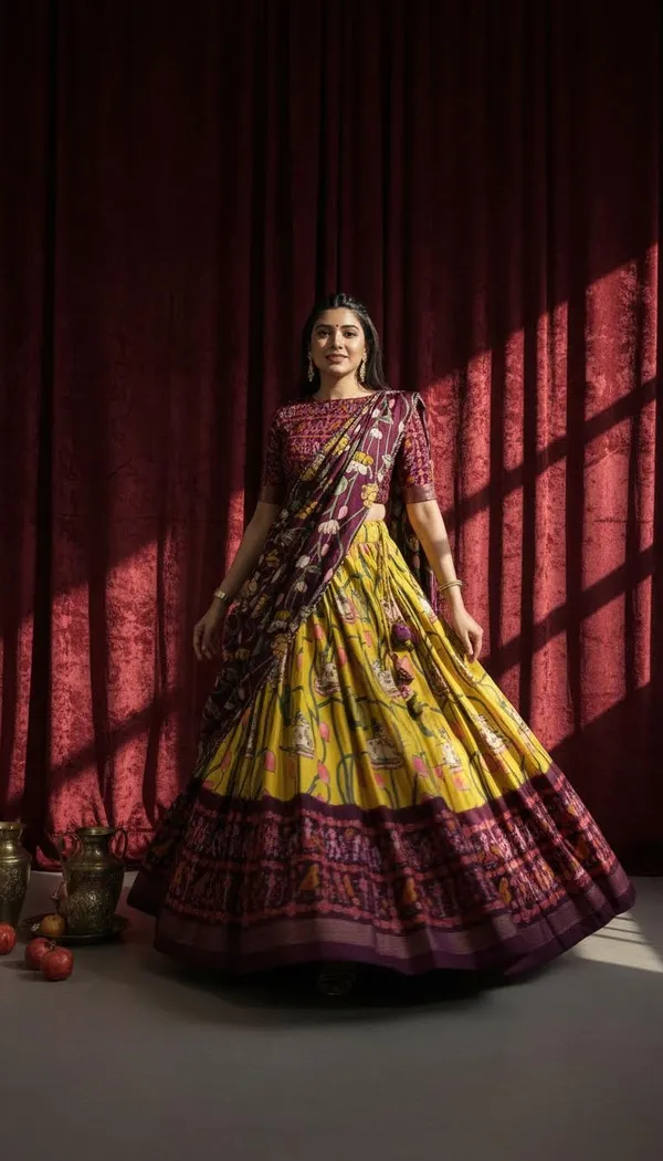 Yellow_Dola_Silk_Patola_Foil_Print_A-Line_Lehenga_Choli_For_Women