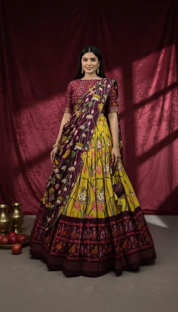 Yellow_Dola_Silk_Patola_Foil_Print_A-Line_Lehenga_Choli_For_Women