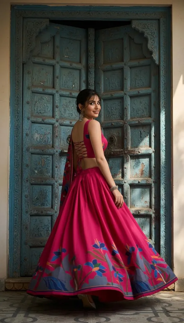 Rani_Pink_Dola_Silk_Patola_Foil_Print_Lehenga_Choli_For_Women