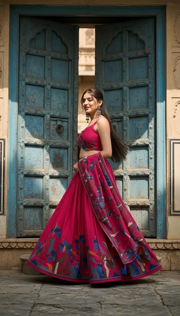 Rani_Pink_Dola_Silk_Patola_Foil_Print_Lehenga_Choli_For_Women