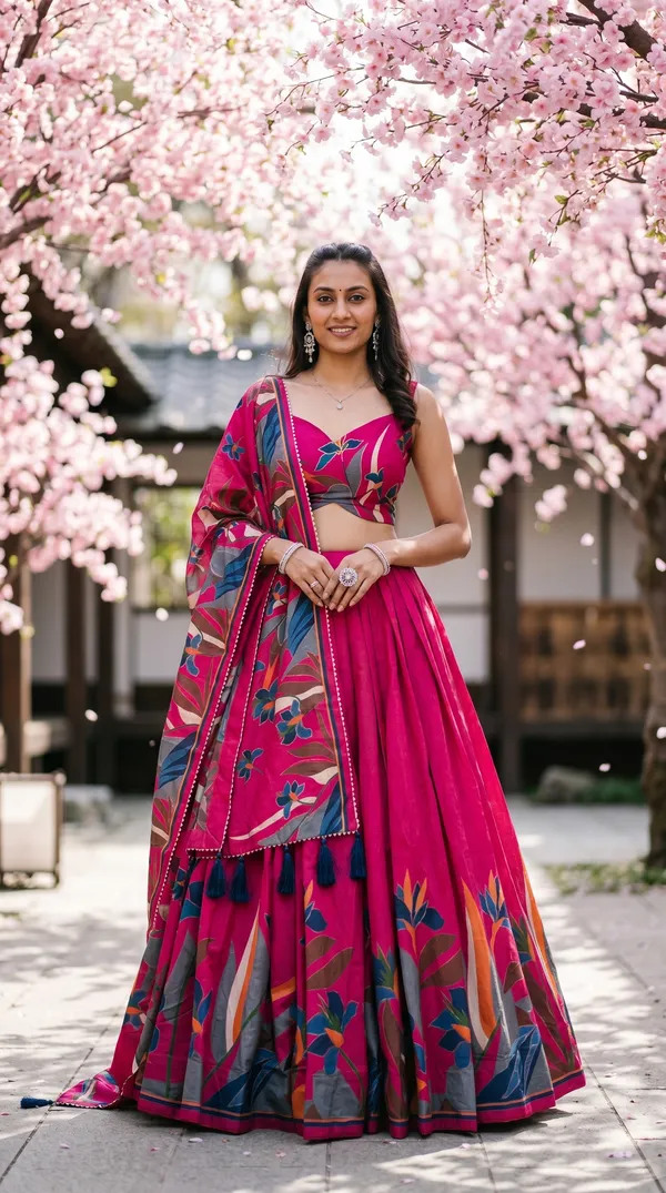 Rani_Pink_Dola_Silk_Patola_Foil_Print_Lehenga_Choli_For_Women