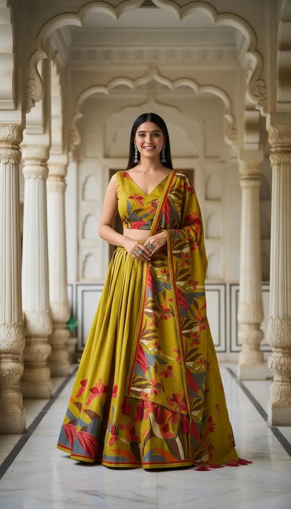 Mustard_Dola_Silk_Patola_Foil_Print_Lehenga_Choli_For_Women
