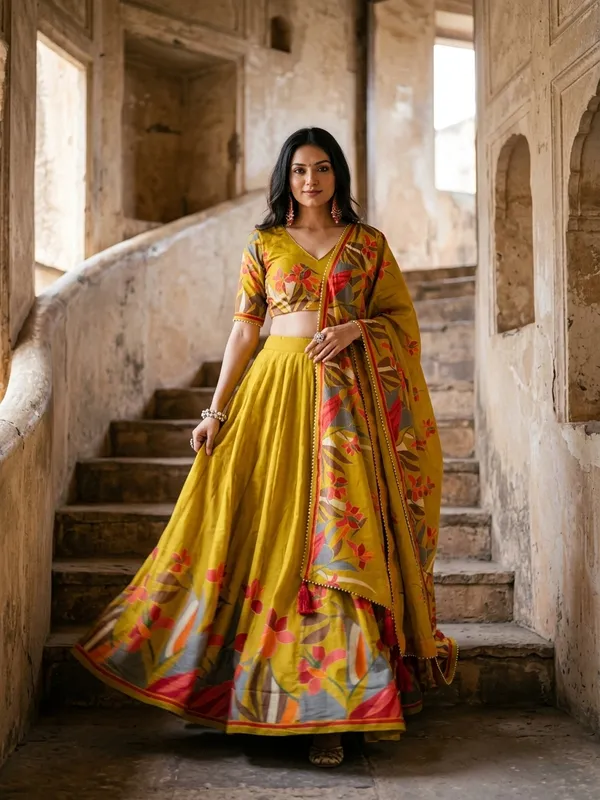 Mustard_Dola_Silk_Patola_Foil_Print_Lehenga_Choli_For_Women