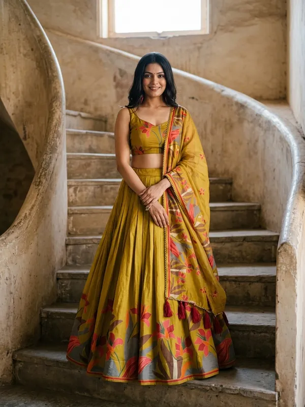 Mustard_Dola_Silk_Patola_Foil_Print_Lehenga_Choli_For_Women